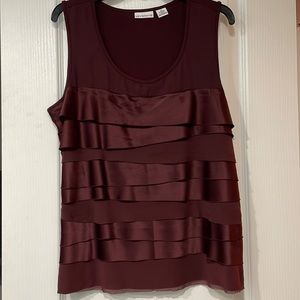 Liz Claiborne Burgundy/Maroon Sleeveless Tiered Blouse, Size Large